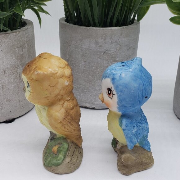 Brown Owl and Blue Bird Ceramic Bisque Salt & Pepper Shaker Set - Picture 7 of 8